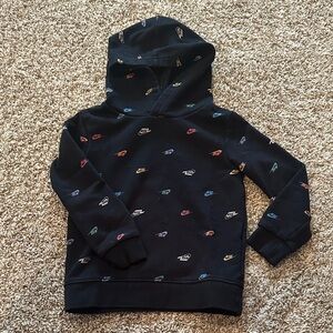 Nike Kids' Black Hoodie with Multicolor Logo Pattern